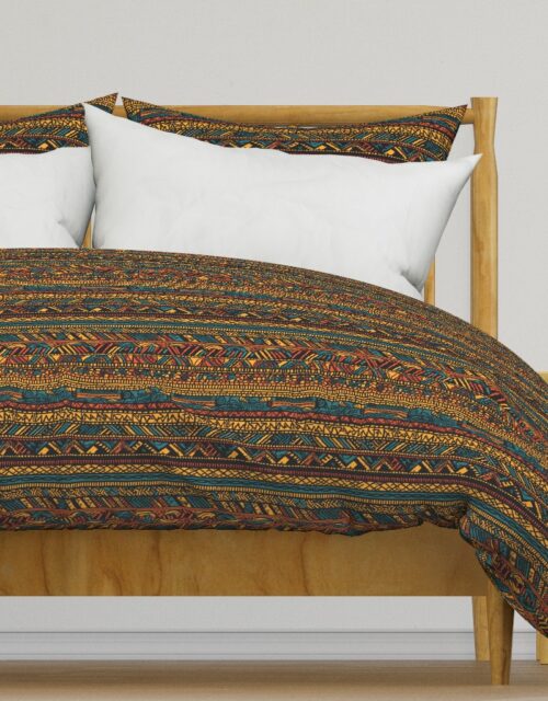 Tribal Mudcloth Boho Ethnic Print in Gold, Teal, Brown and Orange Duvet Cover