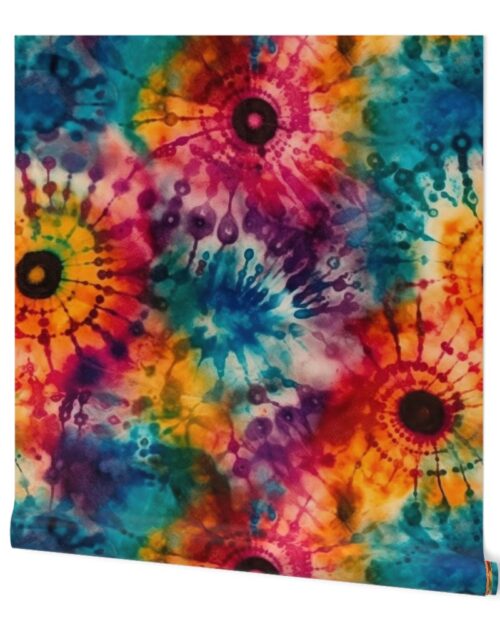 Jumbo Tie Dye Batik in Bright Multi Rainbow Colors Circling Swirls Wallpaper