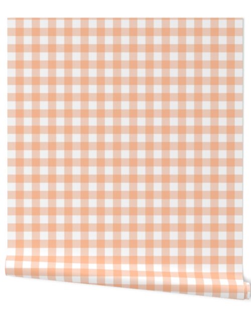 Gingham Checks in Peach Fuzz Color of the Year 2024 and White Wallpaper