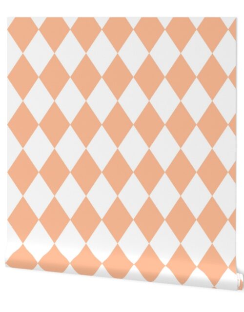 Large Diamond Checks in Peach Fuzz Color of the Year 2024 and White Wallpaper