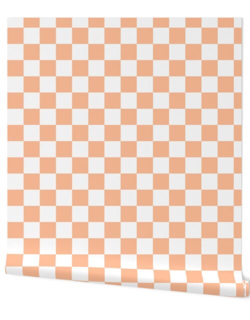 Medium Checkerboard Checks in Peach Fuzz Color of the Year 2024 and White Wallpaper
