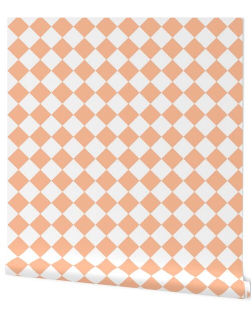 Medium Diagonal Diamond Checks in Peach Fuzz Color of the Year 2024 and White Wallpaper