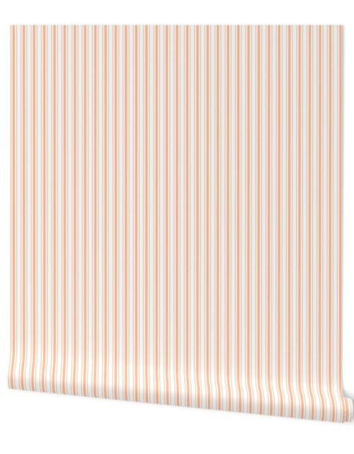 One Inch Mini Mattress Ticking Stripes in Peach Fuzz Color of the Year 2024 on White Wallpaper
