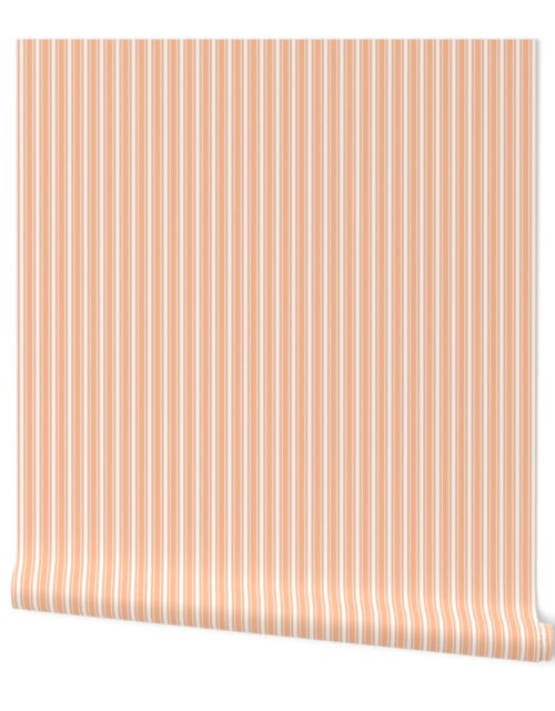 One Inch Mini Mattress Ticking Stripes in White on Peach Fuzz Color of the Year 2024 Wallpaper