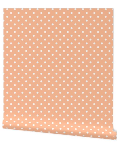 One Inch Polka Dot Spots in Peach Fuzz Color of the Year 2024 and White Wallpaper