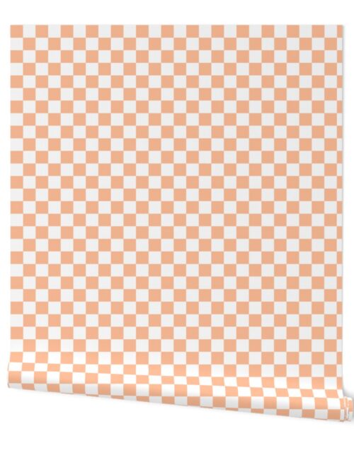 Small Checkerboard Checks in Peach Fuzz Color of the Year 2024 and White Wallpaper