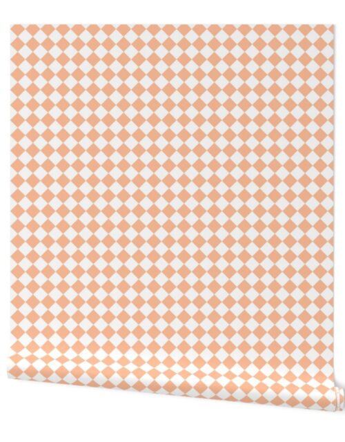 Small Diagonal Diamond Checks in Peach Fuzz Color of the Year 2024 and White Wallpaper