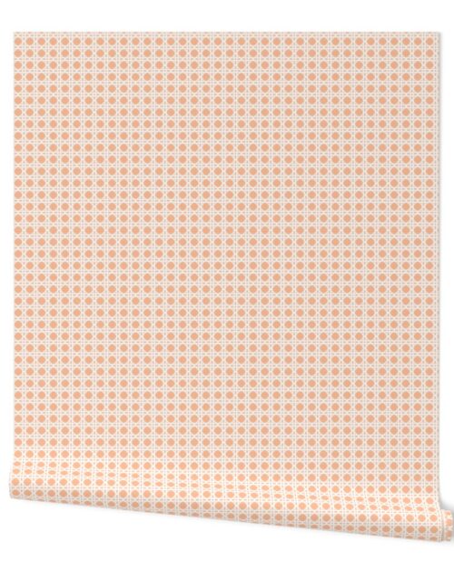 White Caning Wicker Rattan Pattern on Peach Fuzz Color of the Year 2024 Wallpaper
