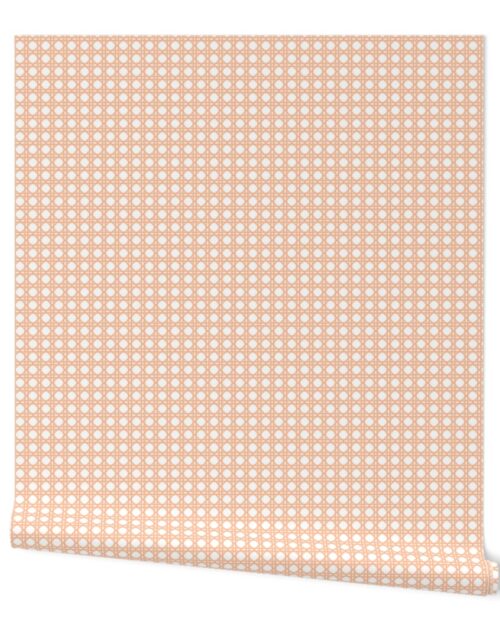 Peach Fuzz Color of the Year 2024 Caning Wicker Rattan Pattern on White Wallpaper