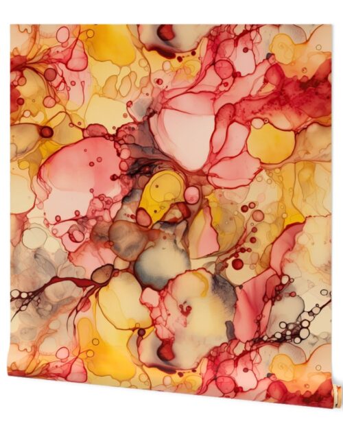 Sunrise Yellow and Peach with Rose Gold Alcohol Ink Liquid Swirls Wallpaper