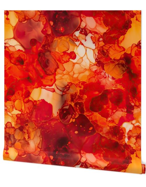 Sunset Orange and Red with Rose Gold Alcohol Ink Liquid Swirls Wallpaper