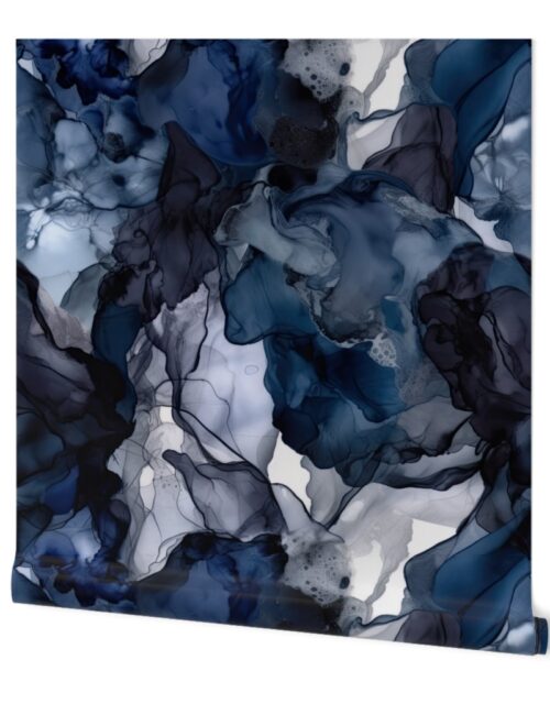Twilight Navy Blue, Lavender and Grey Alcohol Ink Liquid Swirls Wallpaper