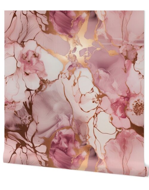 Pale Pink and Rose Gold Alcohol Ink Liquid Swirls Wallpaper