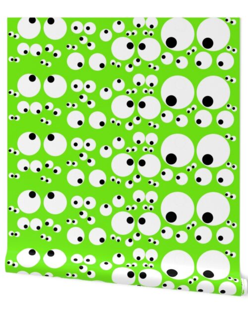 Googly Goo Goo Eyes on Neon Green Wallpaper