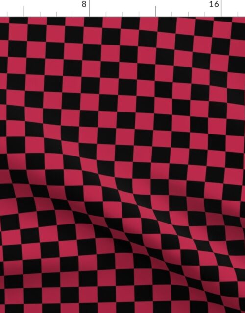 1 Inch Black and Viva Magenta  Check Checkerboard Fabric