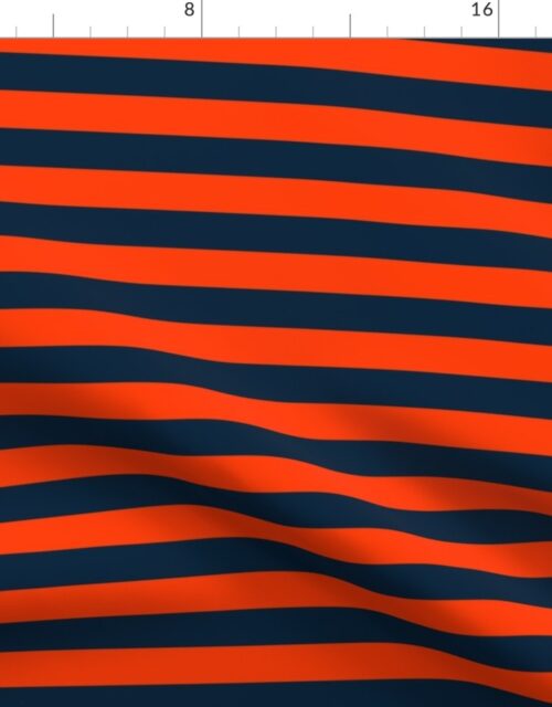 1 Inch Horizontal Navy and Orange Cabana Stripes Fabric
