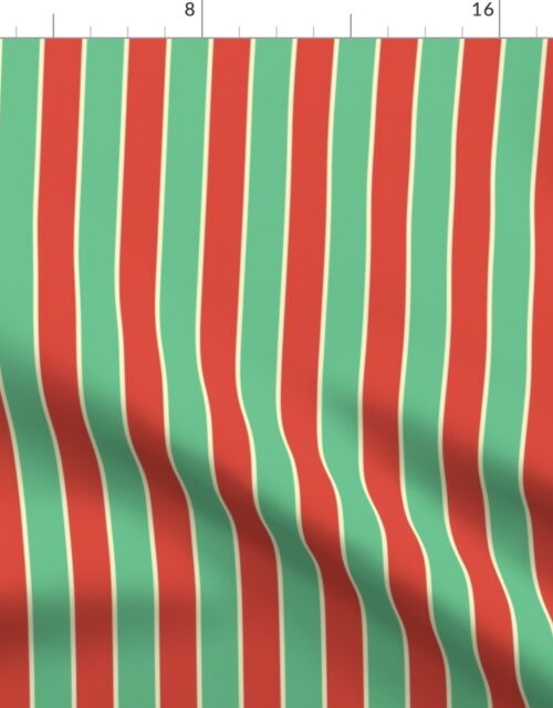 1 Inch Red Vermillion, Green and Yellow Gold Vintage Christmas Stripe Fabric