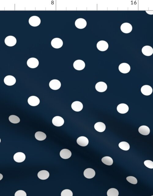1 inch Classic Navy Blue Polkadots on White Fabric