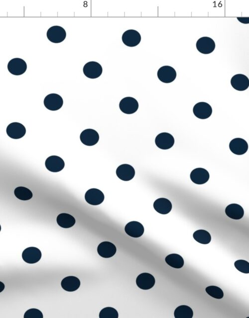 1 inch Classic Navy Blue Polkadots on White Fabric