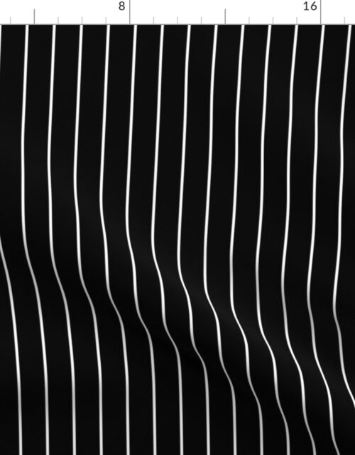 1 inch Classic Vertical White Baseball Stripe Lines On Black Fabric