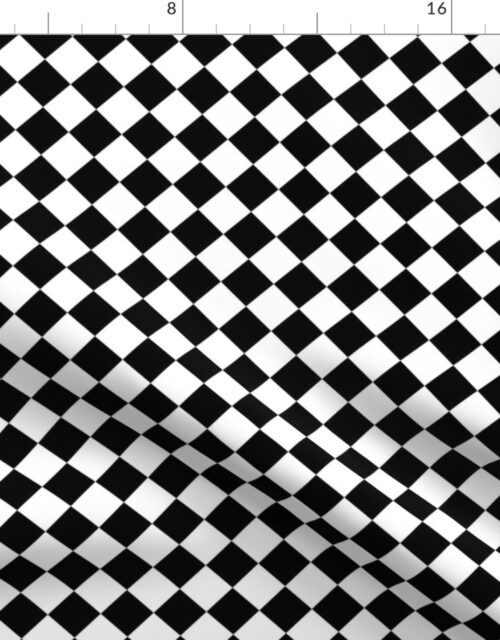 1 inch Diagonal Checkerboard  Harlequin Pattern in Black and White Diamond Checked Fabric