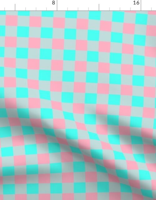 1 inch Gingham Check Squares in Palm Beach Pink and South Beach Aqua Blue Fabric