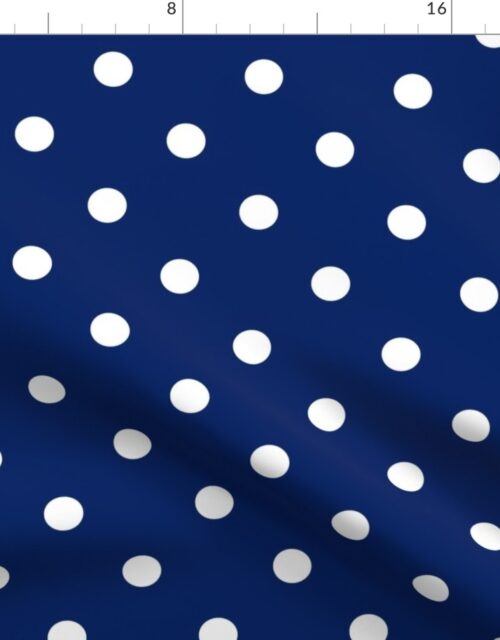1 inch White Polkadots on Navy  Blue Fabric