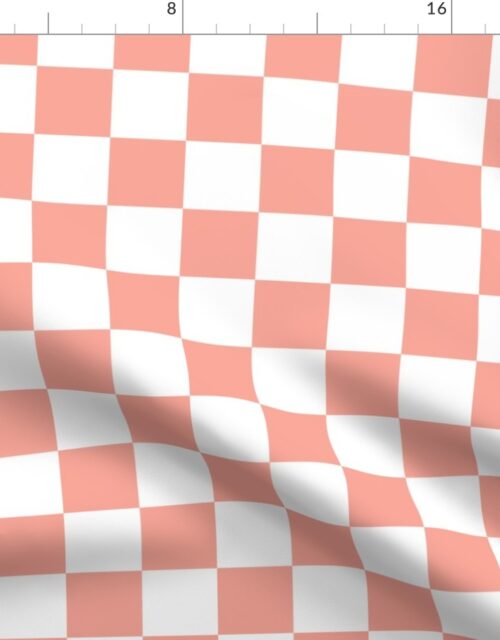 2″ Checked Checkerboard Merry Bright Christmas Pattern in Peach and White Square Checked Fabric