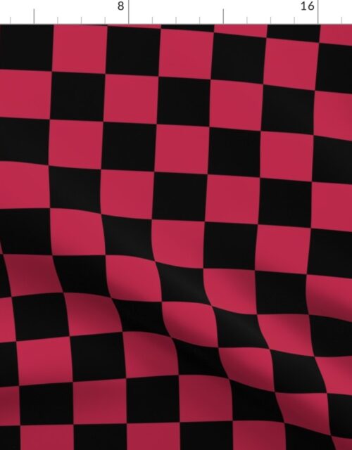 2 Inch Black and Viva Magenta  Check Checkerboard Fabric