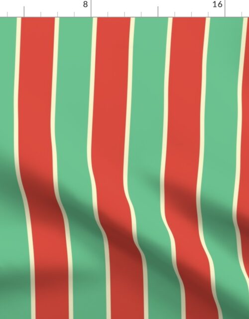 2 Inch Red Vermillion, Green and Yellow Gold Vintage Christmas Stripe Fabric