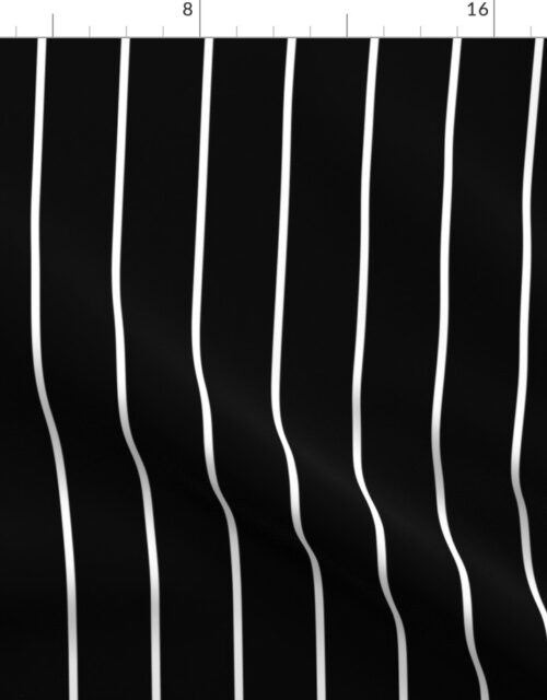 2 inch Classic Vertical White Baseball Stripe Lines On Black Fabric