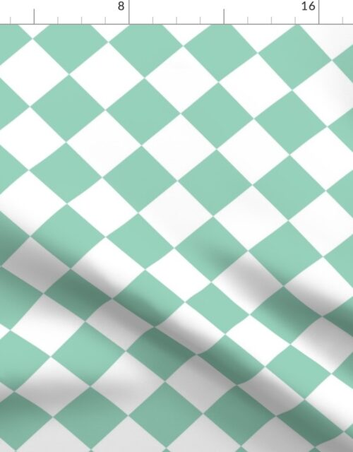 2 inch Diagonal Checkerboard Merry Bright Christmas Harlequin Pattern in Mint Green and White Diamond Checked Fabric