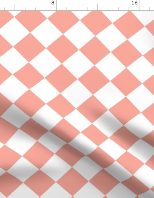 2 inch Diagonal Checkerboard Merry Bright Christmas Harlequin Pattern in Peach and White Diamond Checked Fabric