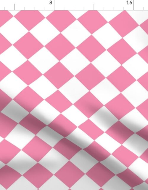 2 inch Diagonal Checkerboard Merry Bright Christmas Harlequin Pattern in Rose Pink and White Diamond Checked Fabric