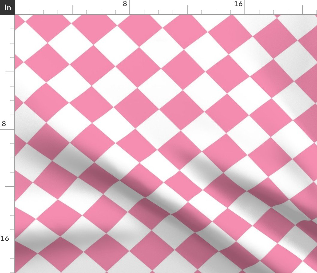 2 inch Diagonal Checkerboard Merry Bright Christmas Harlequin Pattern in Rose Pink and White Diamond Checked Fabric