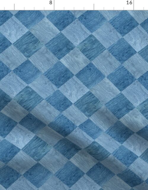 2 inch Diagonal Light and Dark Blue Stained Wood Checkerboard Chess Marquetry Pattern Fabric