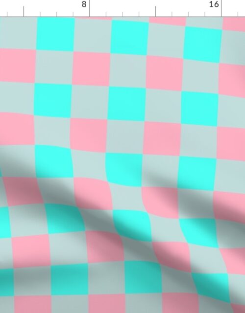 2 inch Gingham Check Squares in Palm Beach Pink and South Beach Aqua Blue Fabric