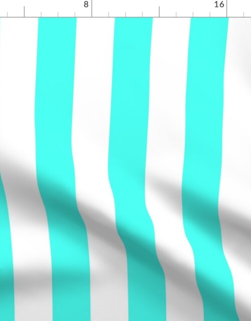 2 inch Wide Vertical South Beach Aqua Blue and White Cabana Stripes Fabric