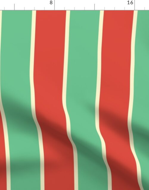 3 Inch Red Vermillion, Green and Yellow Gold Vintage Christmas Stripe Fabric