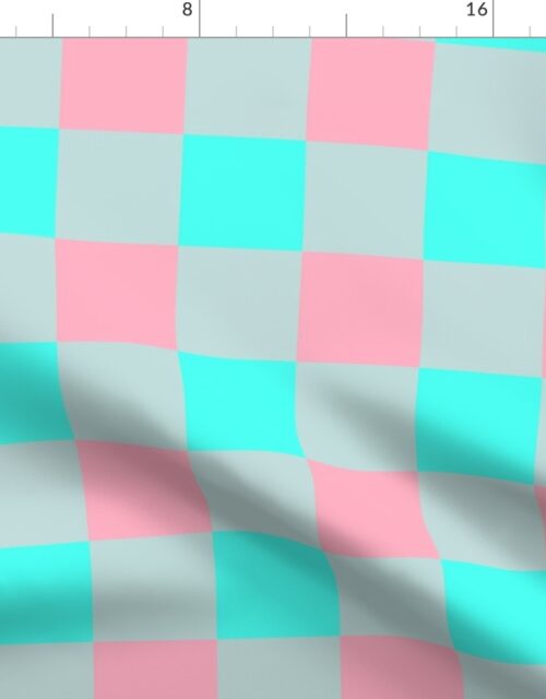 3 inch Gingham Check Squares in Palm Beach Pink and South Beach Aqua Blue Fabric