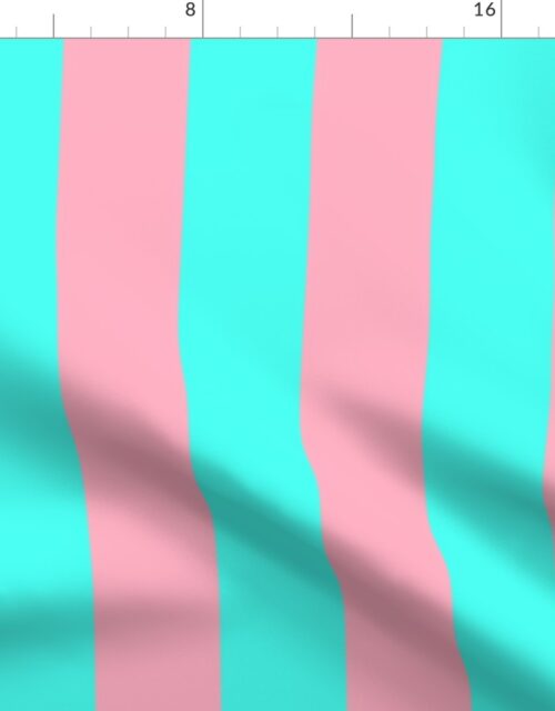 3 inch Wide Vertical Palm Beach Pink and South Beach Aqua Cabana Stripes Fabric