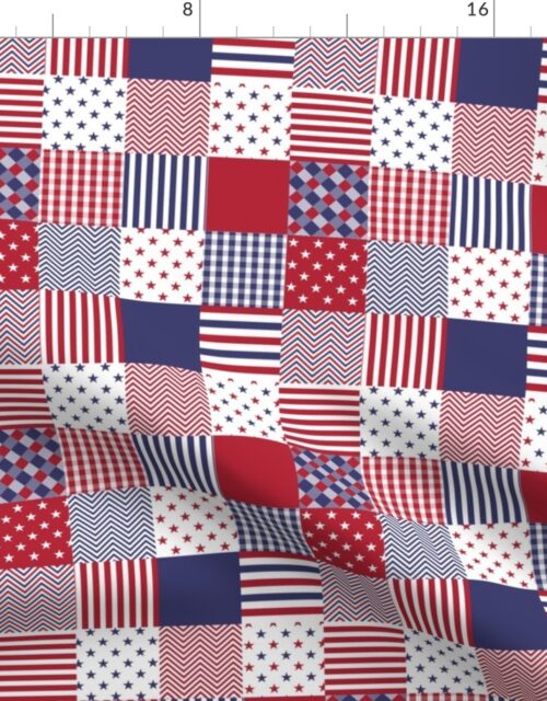 USA Mini Flag Patchwork Quilt Squares Fabric