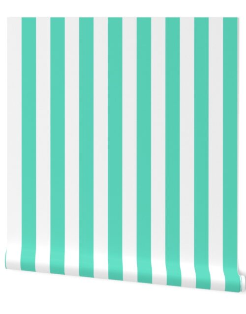 Aqua 2″ Wide Cabana Stripes Wallpaper
