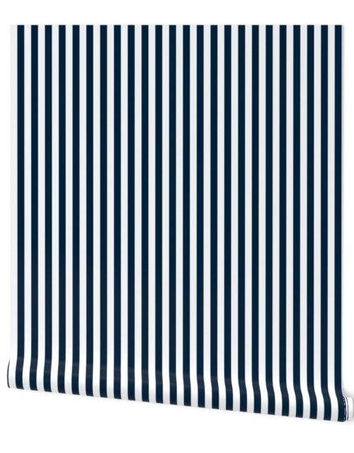 Navy Blue Sailor 1/2″ Thin Stripes Wallpaper