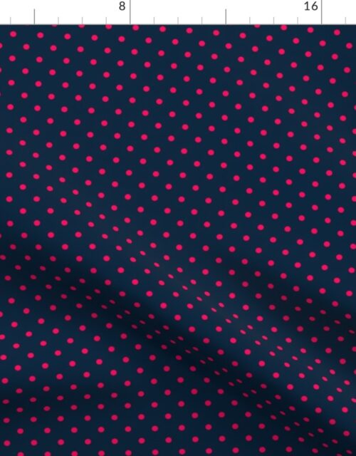 Mini Hot Pink Polkadots on Navy Blue Fabric