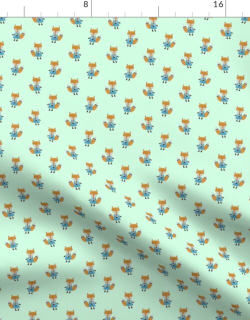 Fox Forest Friends All Over Repeat Pattern on Mint Green Fabric