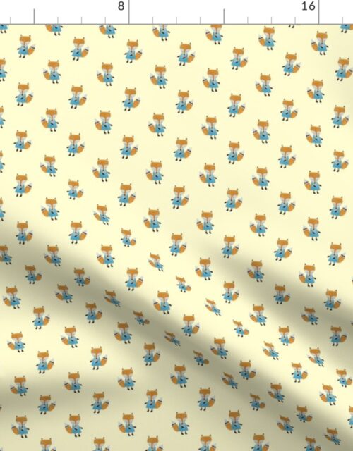 Fox Forest Friends All Over Repeat Pattern on Lemon Yellow Fabric