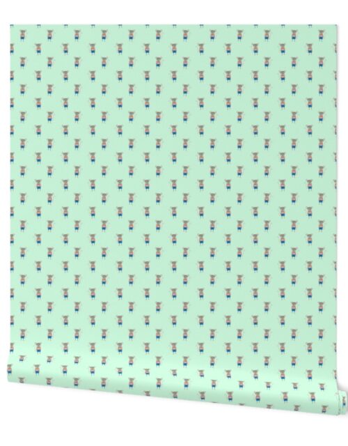 Mouse Forest Friends All Over Repeat Pattern in Mint Green Wallpaper