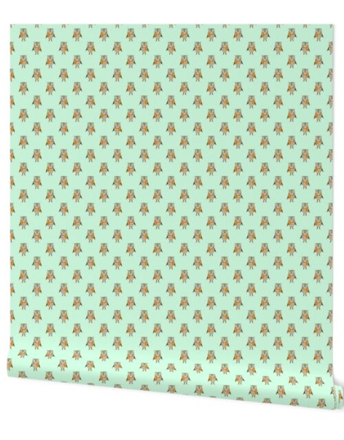 Owl Forest Friends All-Over Repeat Pattern in Mint Green Wallpaper