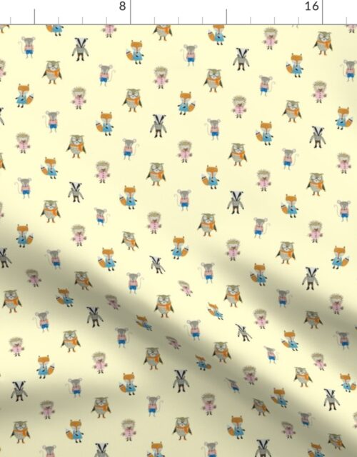 Forest Friends Woodland Animals Water Colors in Lemon Yellow Fabric